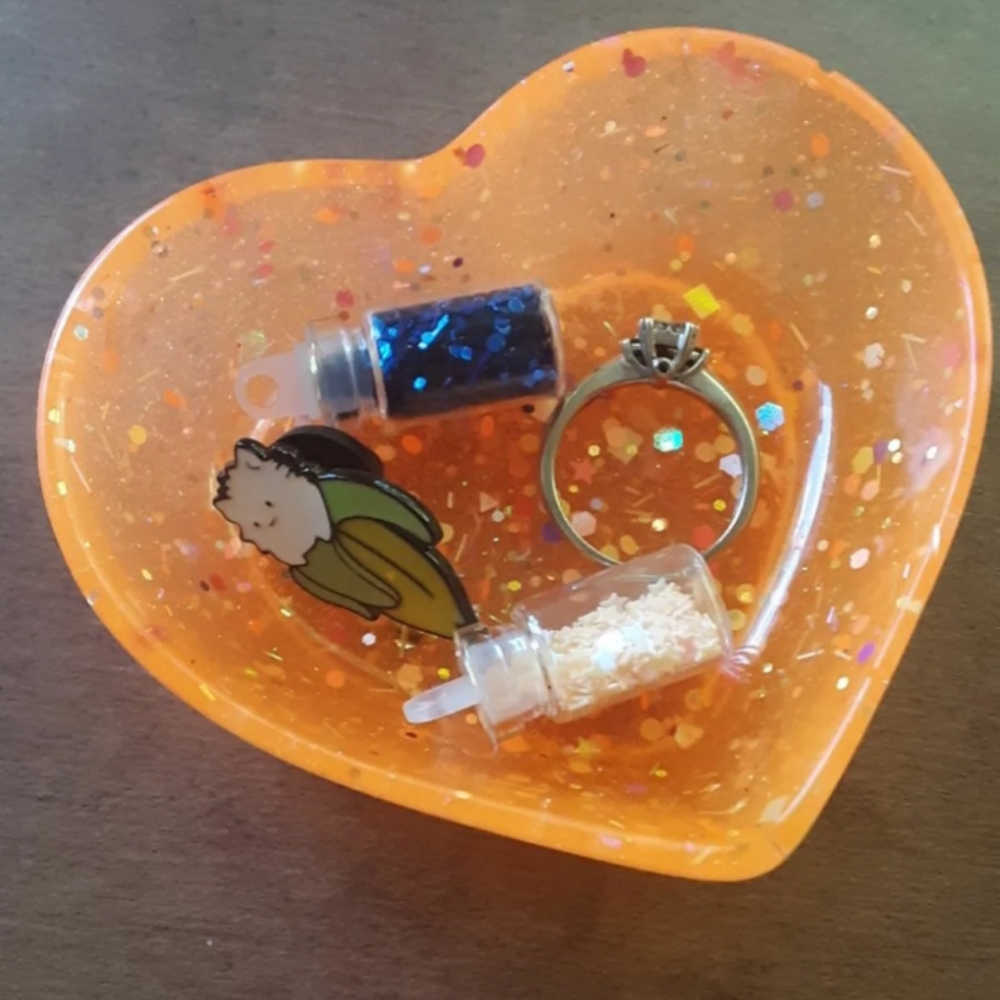 Orange glow in the dark heart trinket dish
